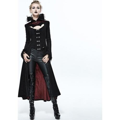 Gothic Trench Coat Palace Noble Black Red Embossed Women Long Coat Autumn Winter Punk High Collar Sexy Overcoats