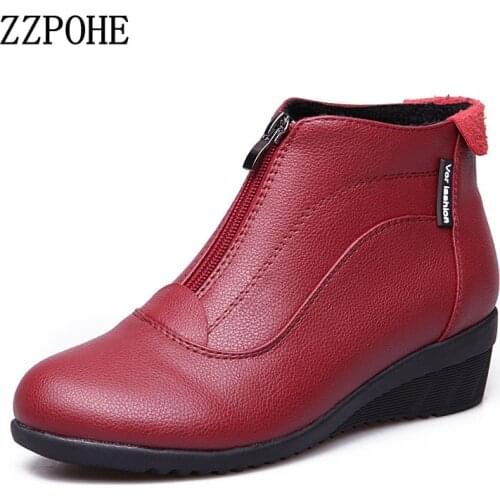ZZPOHE Fashion Womens Boots Woman soft Leather Ankle Boots women warm plush winter shoes Woman Snow Comfortable Dance boots