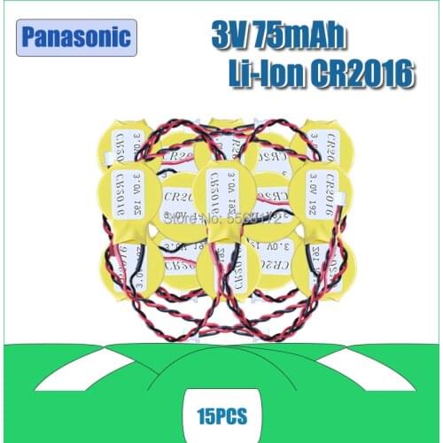 15PCS/LOT Panasonic CR2016 2016 Button Battery with Wire and Plug CMOS 3V BIOS Battery