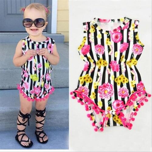 2017 Summer Baby Jumpsuit Tassel Design Toddler Girls Clothing Kids Clothes Overalls for Newborns Girl outfit floral romper A166