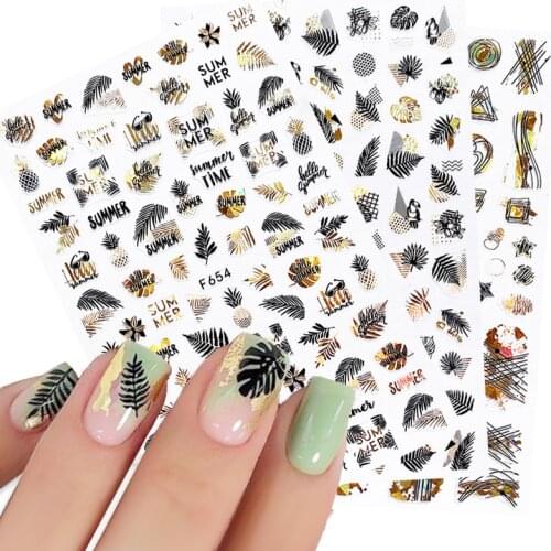 Black Leaf 3D Sticker Nail Decals Maple Design Laser Shinning Manicures Decoration Nail Art Slider Adhesive Tip Nail Accessories