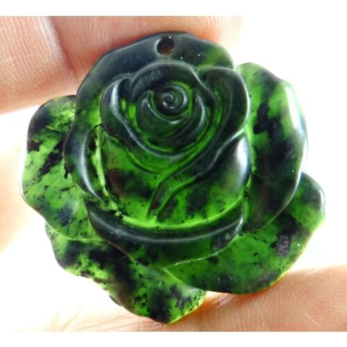 40*42*8MM Wholesale natural Chinese black green stone hand-carved statue of flower amulet pendant necklace
