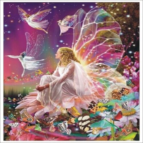 5D DIY Diamond Painting Butterfly Girl Embroidered Cross-stitch Diamond Crystal Decorative Mural T007