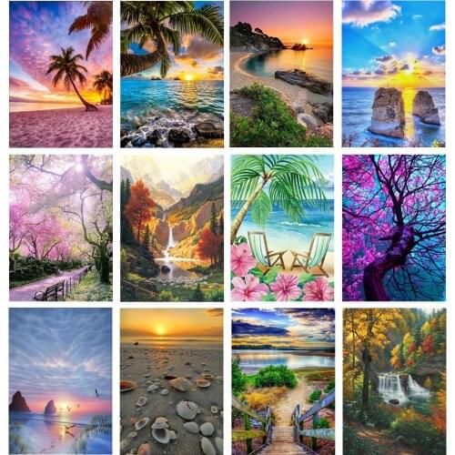 5D Diamond Painting Landscape Beach Diamond Mosaic Cross Stitch Embroidery Set Trees Christmas Gifts Household Items