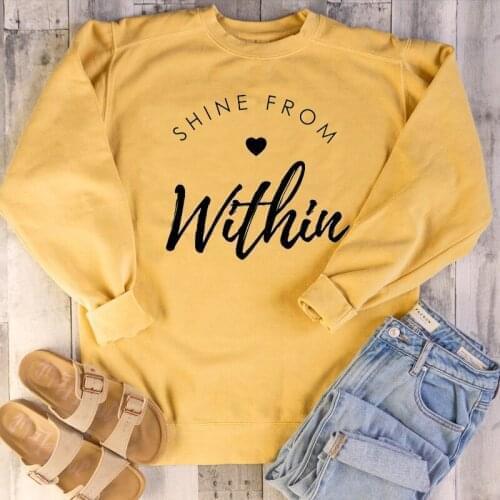 Shine from within heart graphic sweatshirt women fashion pure cotton religion Christian Bible slogan pullovers vintage quote top