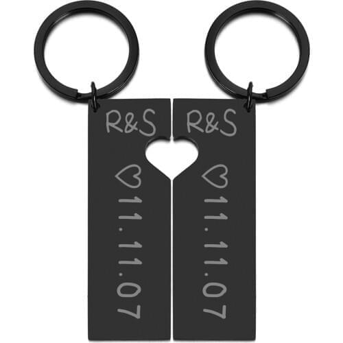2pcs Custom Heart Keychain Personalized Laser Engrave Name Date Keyring For Couples Girlfriend Boyfriends Key Chain Jewelry Gift