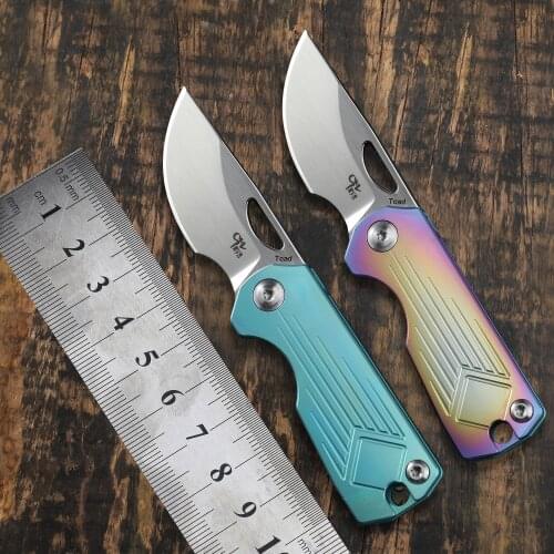 CH Mini Folding Knife AUS-8 Blade Ceramic Ball Bearing Titanium Alloy Handle Keychain Pocket Knives Outdoor Camping EDC Tool