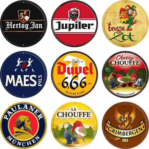 [ Decorman ] Duvel Chouffe Jupiler Dutch Belgian Beer Metal Art Tin Sign Vintage Round Painting Gift Bar Decoration R-007 30 CM