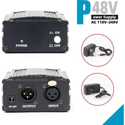Pro DC 48V Phantom Power Supply For Condenser Microphone 48 V Recording Mic AC Adapter 110V-240V Works Worldwide EU US Plug