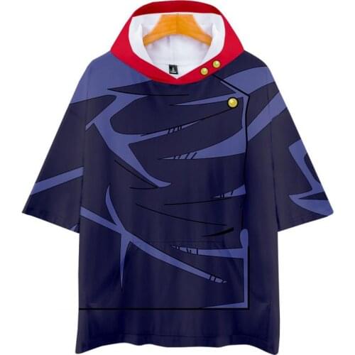 Jujutsu Kaisen Cosplay Top Boy Girl Unisex Summer Short Sleeves Hooded Tee Fushiguro Touji Kugisaki Nobara Gojo Satoru Cos Hoody