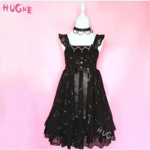 Gothic black starry night Hot stamping JSK Constellation include 3 gifts lolita dresses set women princess
