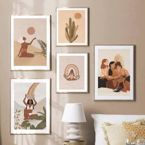 Cheetah Girl Rainbow Cactus Boho Classic Nordic Posters And Prints Wall Art Canvas Painting Wall Pictures For Living Room Decor