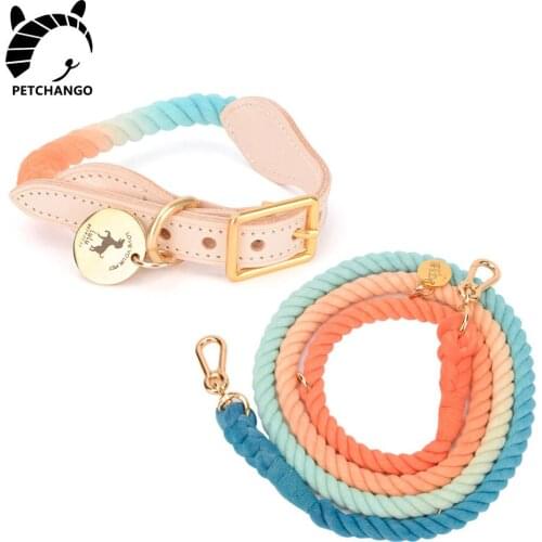 Leather & Cotton Dog Collar Matching 7 in 1 Multi-function Dog leash hand-made Rope Collar for Dogs Small Large Dogs Accessories