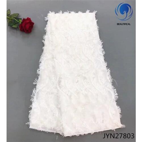 BEAUTIFICAL White african lace fabrics Fashion elegant chiffon long wool net lace fabric 3d nigerian lace fabric 5yards JYN278