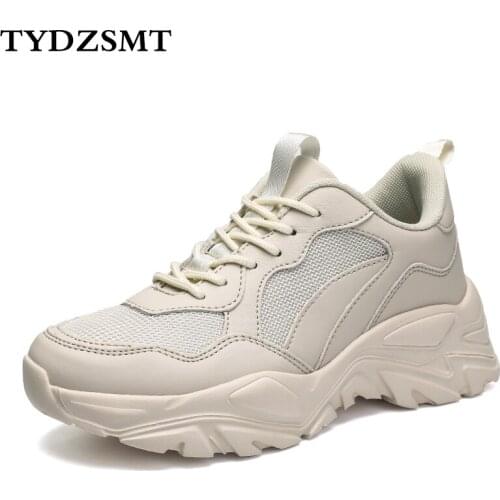 TYDZSMT Womens Platform Sneakers White Female Autumn Chunky Sneakers for Woman Lace-Up Vulcanize Shoes Casual Dad Walking Shoes