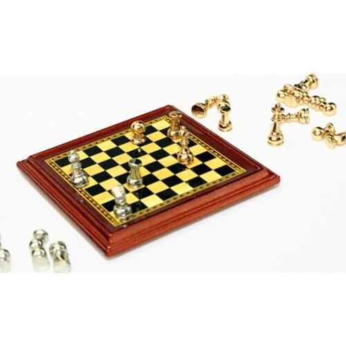 1:12 Scale Dollhouse Miniature Alloy Chess Set Board Chess Metal Toys Model games Dollhouse Toy Set Games 6 Inch-7 Inch Figure