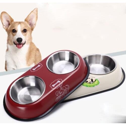 Dog Double Bowl Pet Feeding Station Stainless Steel Water Food Bowls Pets Drinking Dish Feeder Dogs Bowl Feeding Dishes Dog Bowl
