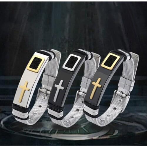 Personality Stainless Steel Cross Bracelets & Bangle Punk Style Men Bracelet Motorcycle Party Biker Bracelet Hip Hop Jewelry