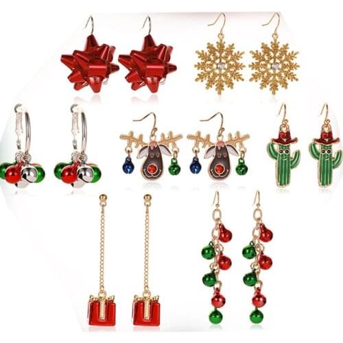 New Christmas Tassel Earrings Snowflake Ribbon Earrings Cartoon Bell Christmas Gift Elk Bell Cute Earrings Wholeasle