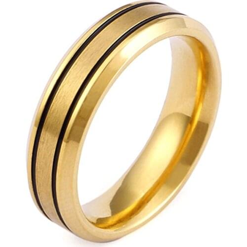5mm Couple Wedding Bands Rings for Women men Alliance Black Groove Gold Color Fashion Stainless Steel Jewelry Anniversary Gift