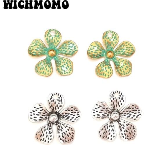 New Fashion 5 Pieces Retro Patina Plated Zinc Alloy Flower Perforated Charms Pendants Diy Necklace Jewelry Accessories PJ291