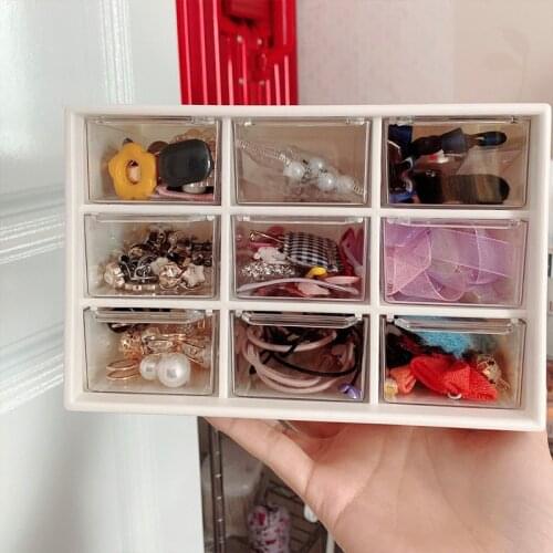 Plastic Jewelry Carrying Case 9 Slot Transparent Drawer Desktop Storage Box Necklace Bracelet Earring Organizer