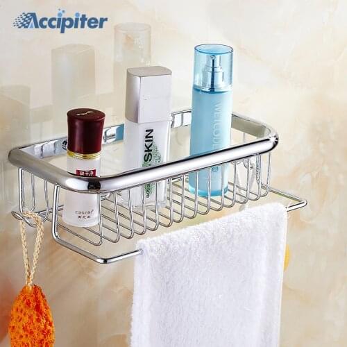 Stainless Steel Bathroom Shelves Single Tier With Towel Bar Holder Rack Bathroom Shelf Holder Basket Bathroom Accessories