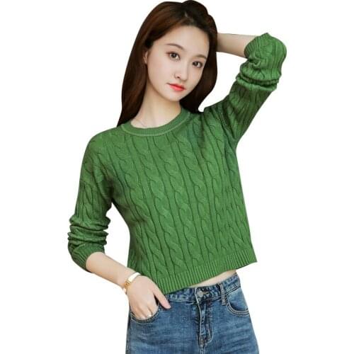Casual Solid Sweaters Women O-Neck Full Sleeve Korean Slim Crop Tops 2021 Autumn Spring Elegant Pullovers Feminina LD2331