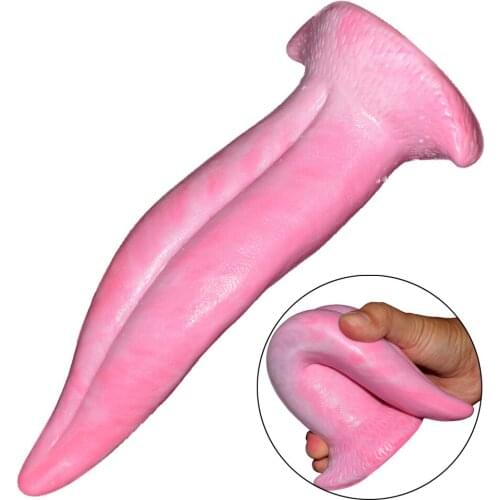 FAAK Realistic Tongue Dildo With Suction Cup DILDO Lesbian Masturbators Silicone Dick Big Penis Anal Plug Sex Toys for Men Women
