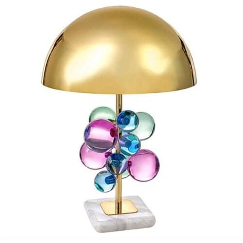 Post-modern Creative Luxurious Designer Colorful Crystal Golden Metal Marble Table Lamp for Wedding Deco Living Room Bedroom