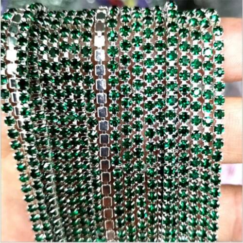 Dark green 10Yards DIY Rhinestone Chain Dense Silver bottom sewing Rhinestones for clothing Art Decoration
