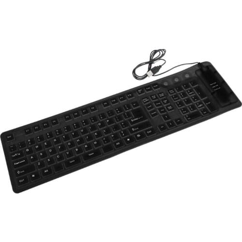 LX9B 109 Keys Black Waterproof USB Silicone Rubber Flexible Foldable Keyboard For PC