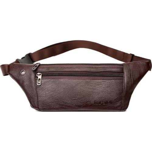 Y166 Men PU Leather Belt Bum Waist Phone Pouch Fanny Pack Crossbody Shoulder Sport Zip Bag
