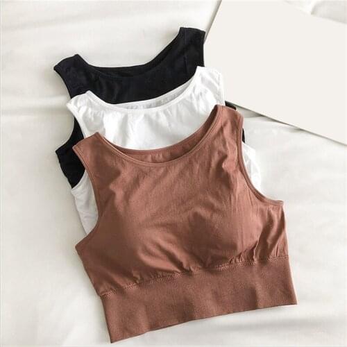 Women Tank Tops Original Seamless Vests New Fashion Gathered Without Steel Ring One-Piece Chest Cushion Femal Solid Padded Bras