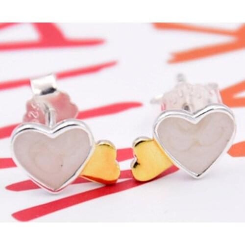 Original Luminous Hearts With Mother-Of-Pearl Stud Earrings For Women 925 Sterling Silver Earring Wedding Gift Pandora Jewelry