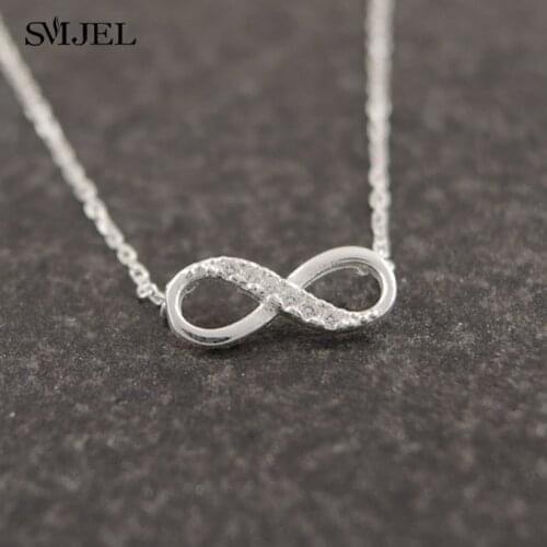 SMJEL Tiny Cubic Crystal Infinity Necklace for Women Choker Chain Couple Necklace ketting Accessories Wedding Jewelry N58