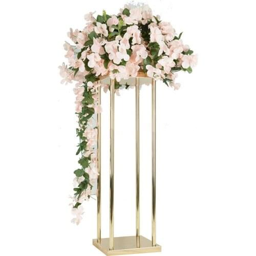 Flower Vase Gold Column Stand Metal Road Lead Wedding Centerpiece Flower Rack For Event Party Decoration senyu0001