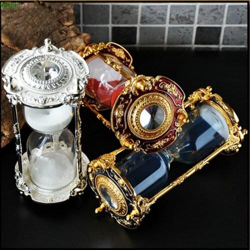 ZP01 Carving Patterns Zinc Alloy Silver/Red/Blue 15MINS Sand Glass Sand Timer Clock Hourglass Tableware Home Decoration Gift