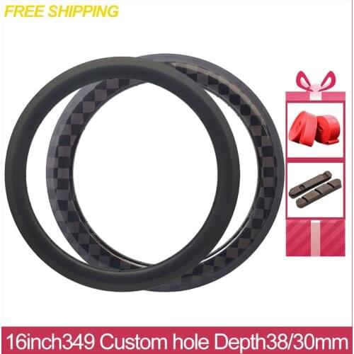 16inch 349 Brompton Folding Bike Parts Disc V Brake Full Carbon Fiber Bicycle Rim 16'' 38mm 30mm Lightweight Fnhon Gust