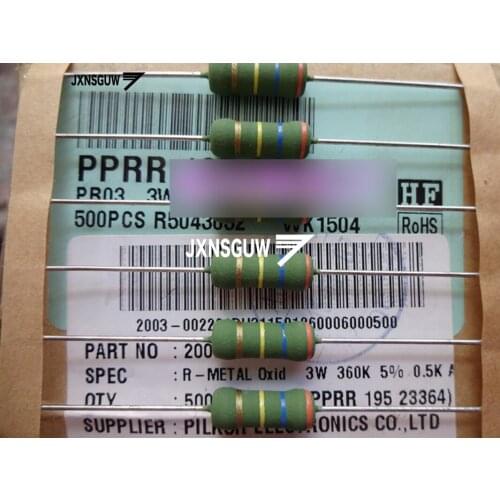 20PCS NEW Original PILKOR PR03 5% 3W360K 5x15MM green resistance 3W 360K Film Resistor 360K 3W