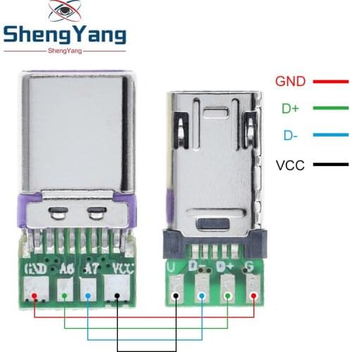 2020 NEW Micro Male Plug With PCB Solder Plate Double-sided Micro 5P Plug Usb Connector+ Type-C Male USB Connector With 4Pin PCB