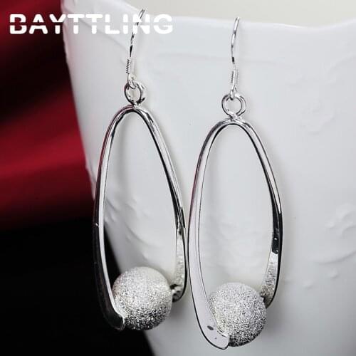BAYTTLING 2121 New 925 Sterling Silver 64MM Frosted Bead Drop Earrings For Woman Lady Engagement Jewelry Gift Dropshipping