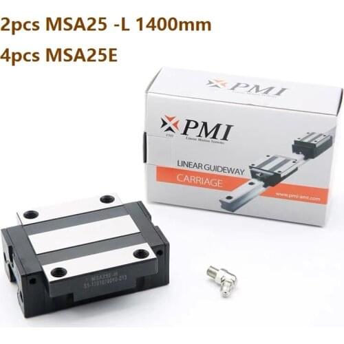 2pcs origial Taiwan PMI MSA25 -L 1400mm linear guide + 4pcs MSA25E flange carriage blocks for CNC router