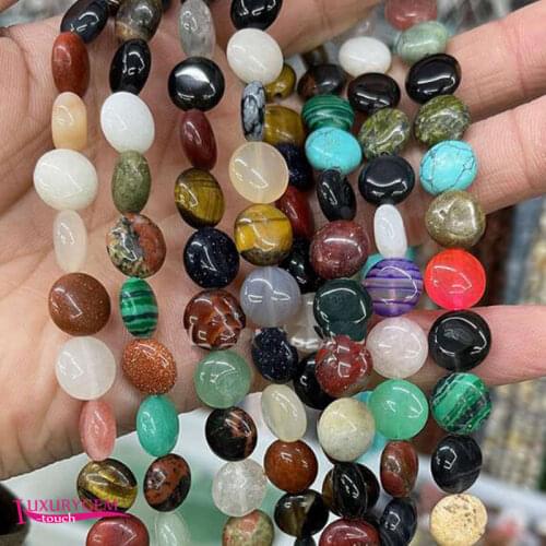 Natural Materiale Multicolore Stone Loose Beads High Quality 10mm Smooth Flat Coin Shape DIY Gem Jewelry Accessories 38Pcs a3660