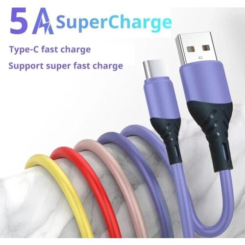 5A New Micro USB Type C Cable Cable For Huawei Xiaomi Super Fast Charging Liquid Silicone Data Cable Soft Cable for iPhone 1M