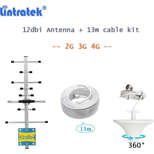 698-2700MHz Outdoor 12dbi Gain Yagi Antenna+Indoor Ceiling Antenna+13m White Cable Antenna Kit for 2G 3G 4G Signal Booster