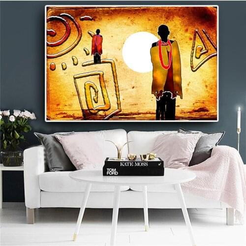 Abstract African Figure Geometry Landscape Oil Painting on Canvas Posters and Prints Cuadros Art Wall Picture for Living Room