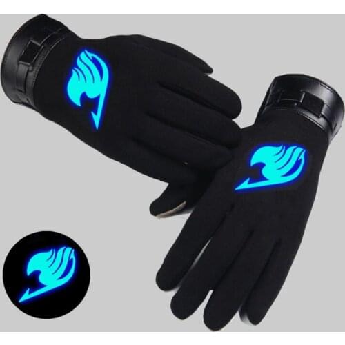 Anime Fairy Tail Cosplay Glove Autumn Winter Keep Warm Noctilucent Black Full Finger Gloves Unisex Accessories Handwear Costume