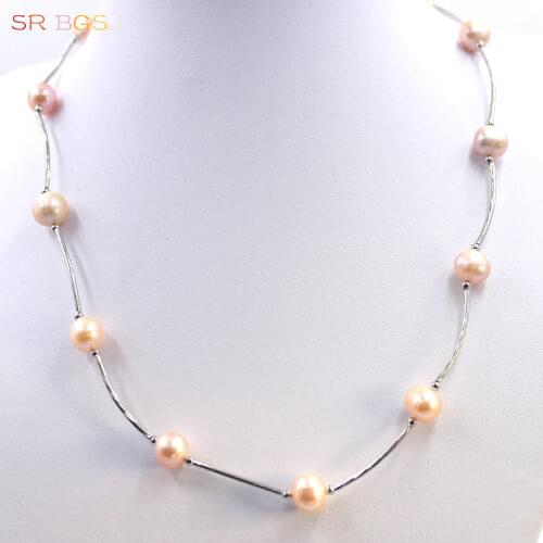 Free Shipping 9-10mm Nearly Round Freshwater Pearl Beads Jewelry Women Chains Necklace 18inch