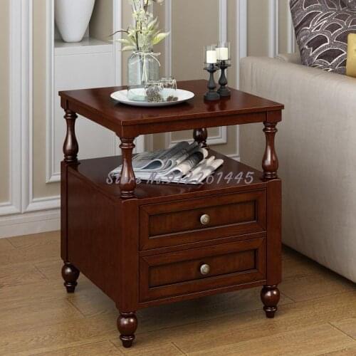 Sofa Side Cabinet American Solid Wood Corner Square Storage Side Table Living Room Side Cabinet Small Square Table Tea Table
